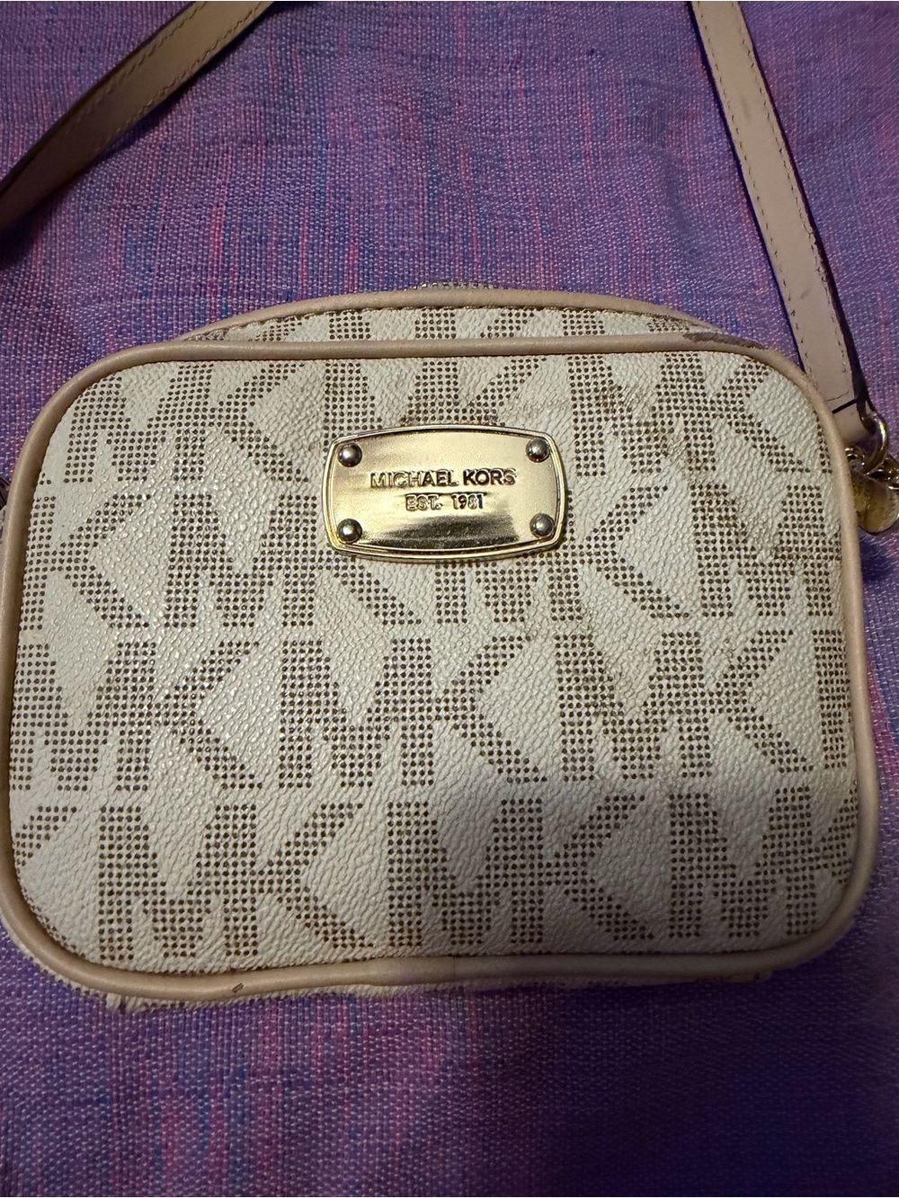 Michael Kors Beige Cream MK Logo Crossbody Bag